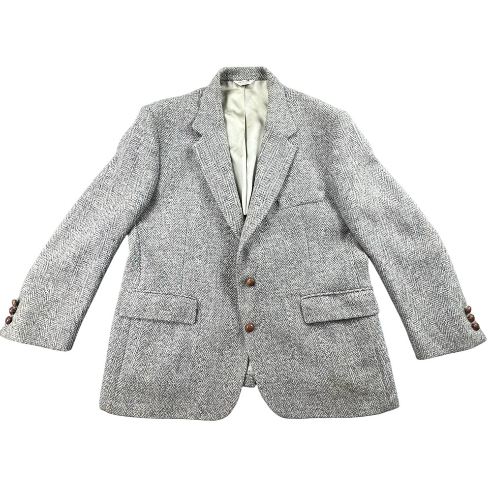 Oakmont Wyse Clothes Mens 46S‎ Gray Herringbone Tweed Blazer Sport Coat USA Wool
